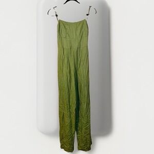 Jun & Ivy Army Green Pantsuit Strappy Size M Casual Tie Back Coastal Zip Travel